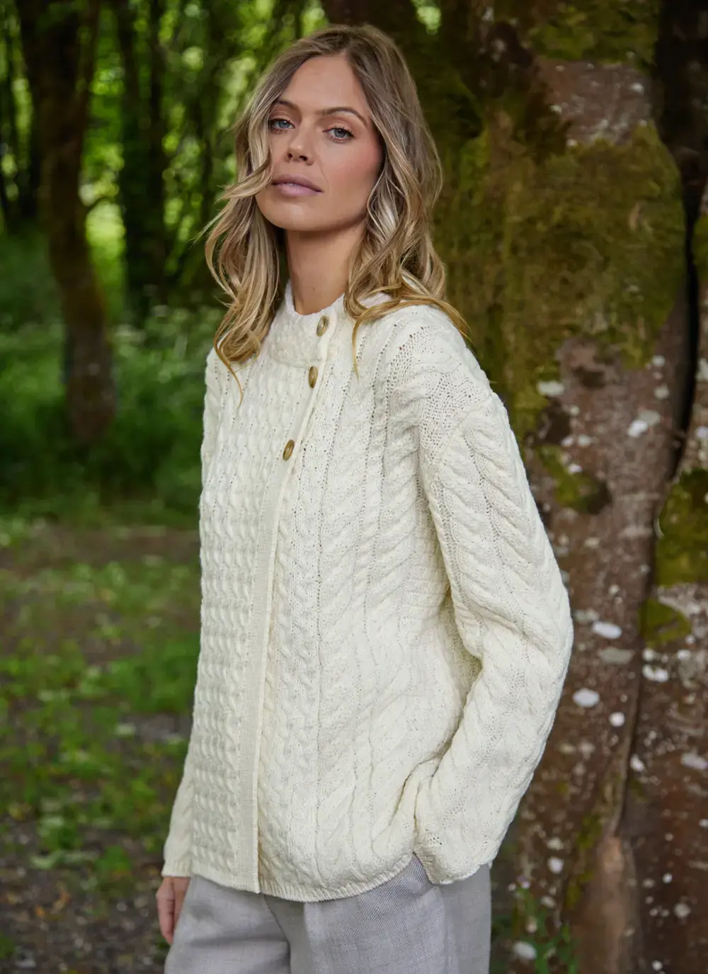 Personalized Erin Button Neck Cardigan in Natural